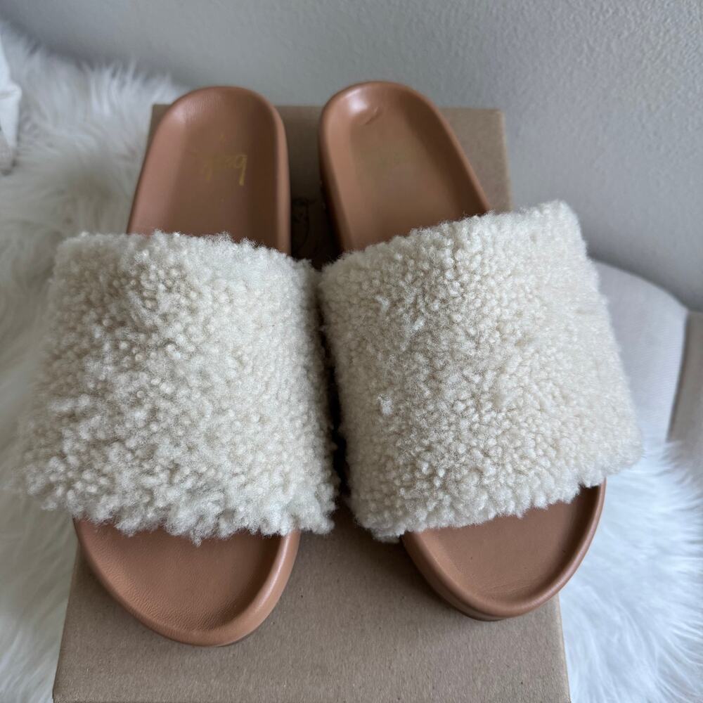 Beek Pelican Shearling Slides Sandals Women's Size 9 Platform Natural/Honey - Picture 2 of 11
